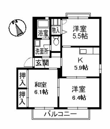 ディアス千原　3の物件間取画像